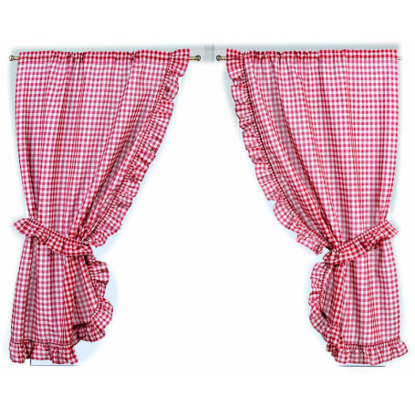 Paire de Rideaux Carreaux Rouges Linder 75 x 160 cm avec Passe Tringle