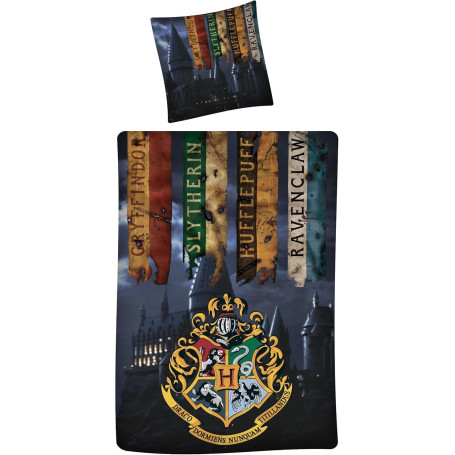 Parure de Lit Harry Potter Poudlard pour Enfant - Housse de Couette 140x200 cm et Taie d'Oreiller 65x65 cm