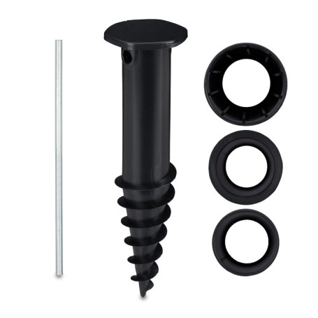 Pied de Parasol à Visser Relaxdays - Douille de Sol Noir pour Jardin et Plage