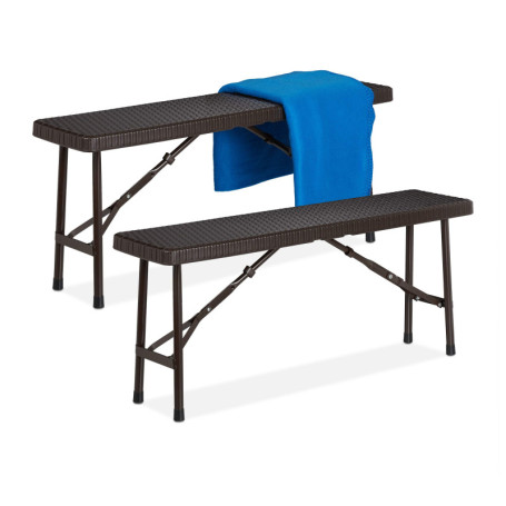 Set de 2 Bancs Pliants Relaxdays en Plastique Brun pour Jardin et Camping
