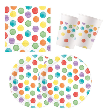 Set de vaisselle jetable multicolore - 52 pièces avec assiettes, gobelets et serviettes