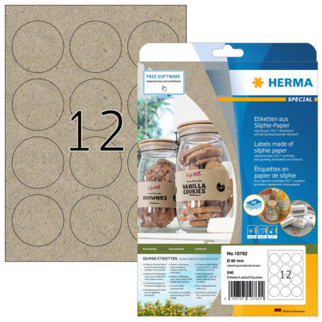 HERMA Lot de 240 Étiquettes Rondes Auto-Adhésives Ø 60 mm - Multi-Usages