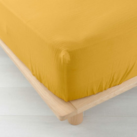 Drap Housse Angelia Jaune en Gaze de Coton - 140 x 190 cm