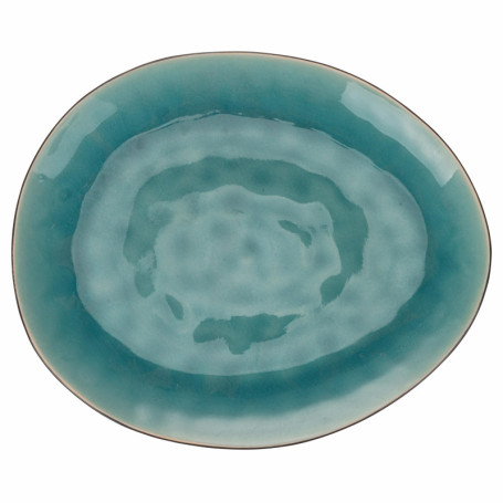 Lot de 6 assiettes ovales en grès bicolor turquoise et noir