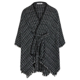 Poncho Ceinturé en Tweed Morgan avec Franges