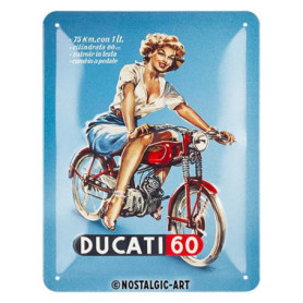 Plaque Rétro Ducati Cilindrata 60 Pin Up en Métal - Idée Cadeau Motard