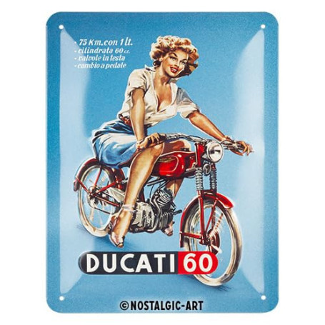 Plaque Rétro Ducati Cilindrata 60 Pin Up en Métal - Idée Cadeau Motard