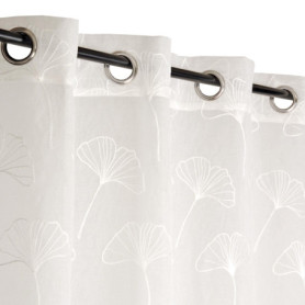 Rideau Voilage Brodé Fleurs à Œillets 140x240cm - Blanc