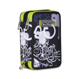 Trousse Scolaire Seven 3 Zip - Porte-Crayon Moderne en Gris