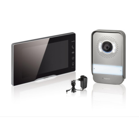 Visiophone Easy Kit Plus 7 pouces Noir Miroir avec Platine de Rue