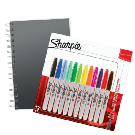 Sharpie Lot de 12 Marqueurs Permanents à Pointe Fine avec Carnet de Notes