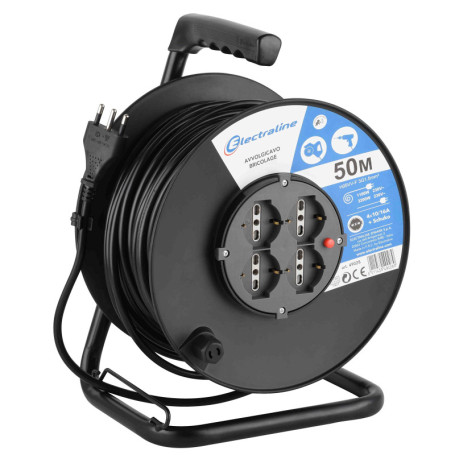 Enrouleur de Câble Electraline 50 m avec 4 Prises et Protection Sécurisée