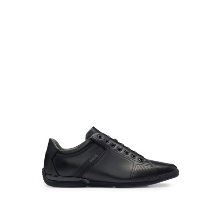 BOSS Saturn Lowp - Baskets en Cuir Noir avec Doublure Anti-Odeurs