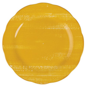 Ensemble de 6 assiettes plates en porcelaine jaune à bords festonnés - Versilia