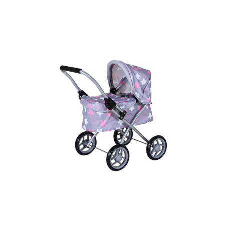 Poussette Mini Lili pour Poupée - Motif Étoiles Gris/Rose