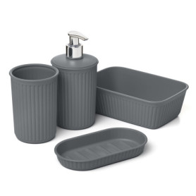 Tatay Ensemble de Salle de Bain 4 pièces - Distributeur, Gobelet, Porte-Savon, Organisateur - Gris Anthracite
