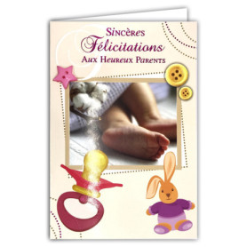 Carte de Félicitations pour Naissance ou Adoption Fille avec Enveloppe