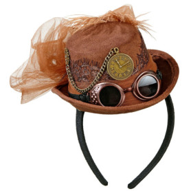 Chapeau Mini Cylindre Steampunk avec Montre et Plumes