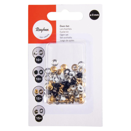 Assortiment d'Œillets Métalliques Rayher - 50 Pièces Multicolores pour Arts Créatifs