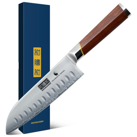 Couteau Santoku HOSHANHO 7 pouces - Couteau de chef japonais en acier au carbone
