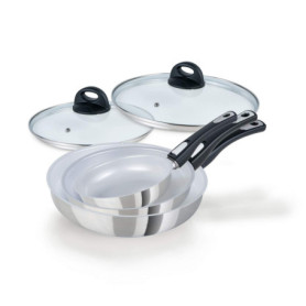 Genius Cerafit Steel - Ensemble de 5 Poêles à Frire en Céramique avec Couvercles en Verre