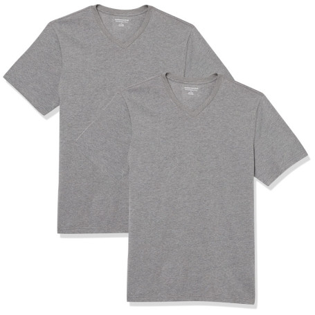 Lot de 2 T-Shirts Col V pour Homme - Gris Chiné - Amazon Essentials