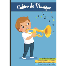 Cahier de Musique A4 avec 12 Portées et Grands Carreaux Seyès