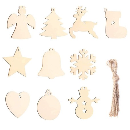 Lot de 100 Pendentifs en Bois pour Décoration de Sapin de Noël