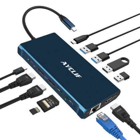 Station d'accueil USB C 12 en 1 AYCLIF avec Triple Affichage 4K
