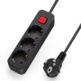 Multiprise Aigostar 3 Prises avec Interrupteur et Sécurité Enfant - Câble de 3 Mètres Noir