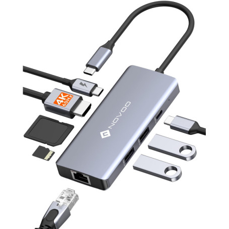 NOVOO Hub USB C 8 en 1 avec HDMI et Ethernet Gigabit