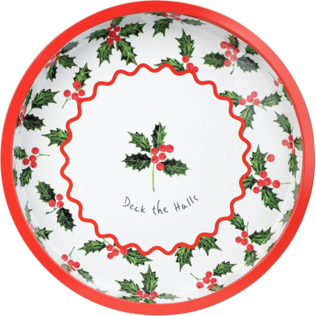Plateau de Service Rond Noël Motif Houx - 30 cm