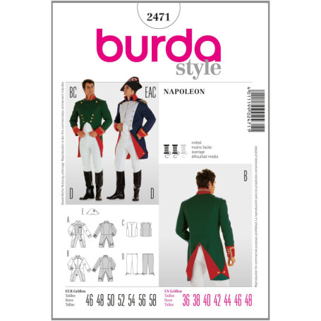 Patron de Couture Burda B2471 - Robe Napoléon pour Adultes 46-58