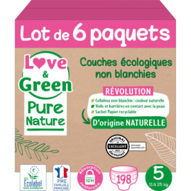 Couches Écologiques Love & Green Pure Nature T5 - 198 Couches Non Blanchies
