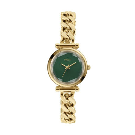 Montre Femme Fossil Analogique en Acier Inoxydable Doré avec Cadran Vert