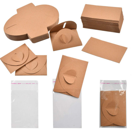 Pack de 50 Mini Enveloppes en Papier Kraft avec Fermeture en Cœur - Idéales pour Cartes de Vœux et Cadeaux