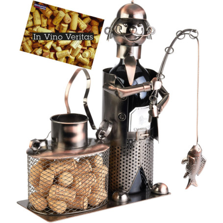 Porte Bouteille de Vin Pêcheur en Métal Cuivré - Décoration Élégante et Cadeau Original