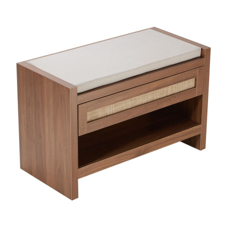 Banc en Rotin avec Rangement et Assise en Lin - Style Bohème Rustique