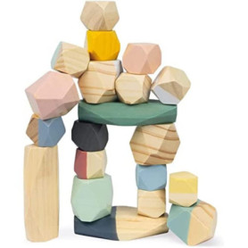 Janod - Set de 20 Pierres à Empiler en Bois Multicolores - Jouet d'Éveil Créatif pour Enfants