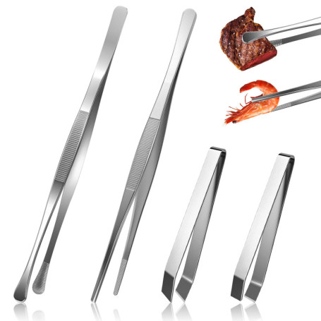 Pince de Cuisine Inox Professionnelle - Set de 4 Pièces pour Barbecue et Service
