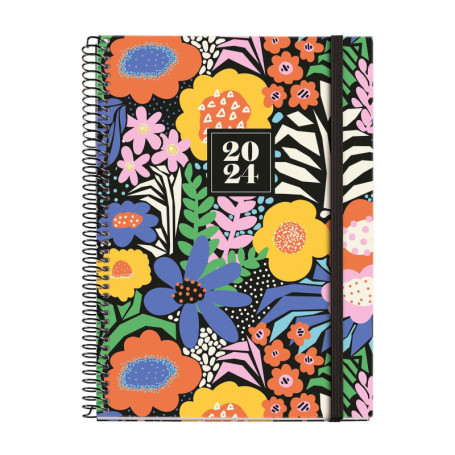 Agenda Annuel 2024 Miquelrius - Semainier Floral avec Fermeture Élastique