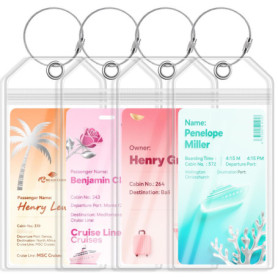 Lot de 4 Étiquettes de Bagage Imperméables pour Croisière - Taille XXL en PVC Transparent