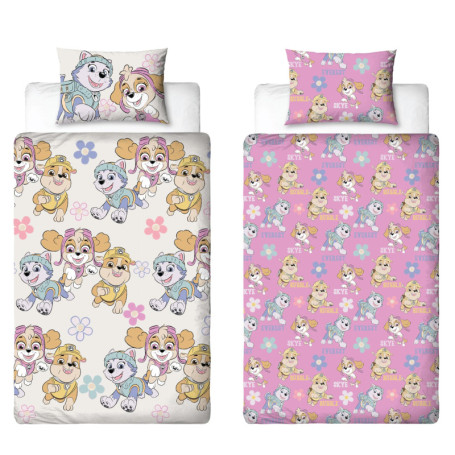 Parure de lit réversible Paw Patrol pour fille - Motif coloré avec taie d'oreiller assortie