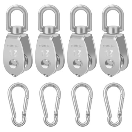 Kit de Poulie de Levage BuxiuGK - 8 Pièces avec Mousquetons et Poulies Inoxydables