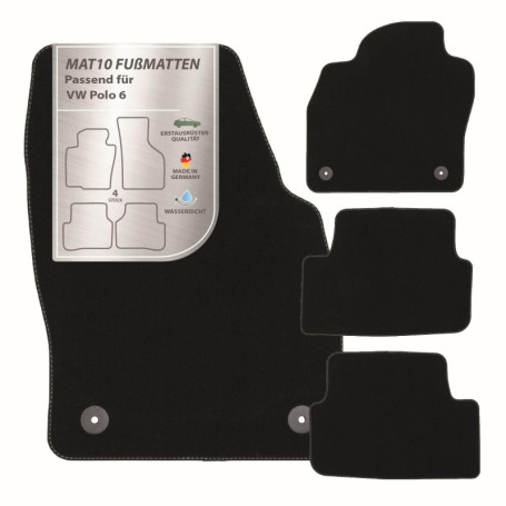 Tapis de Sol Velours MAT10 pour VW Polo 6 (2017-2021) - Lot de 4 - Noir