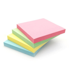 Lot de 4 Blocs-Notes Autocollants Pastel 76x76mm - Couleurs Variées pour Bureau et École