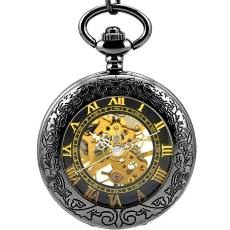 Montre de Poche Mécanique Steampunk Feilok avec Chaîne en Acier Inoxydable