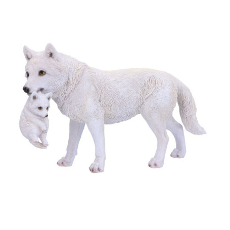 Figurine Loups Blancs Winter Bond de Nemesis Now - Mère et Chiot