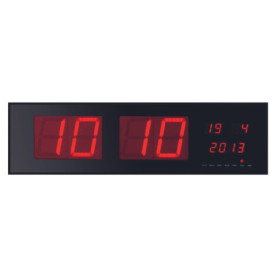 Horloge Murale LED Perel avec Affichage Numérique - Noir et Rouge