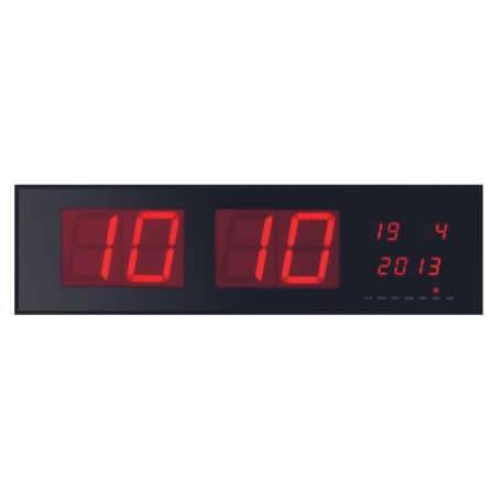 Horloge Murale LED Perel avec Affichage Numérique - Noir et Rouge